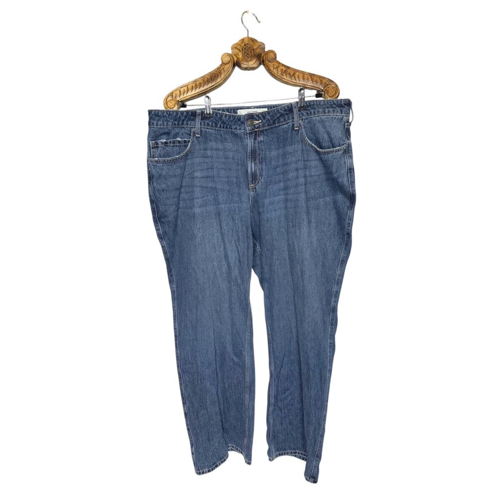 Hollister Jeans Curvy Mid Rise Baggy Medium Blue Denim Long 18 NEW